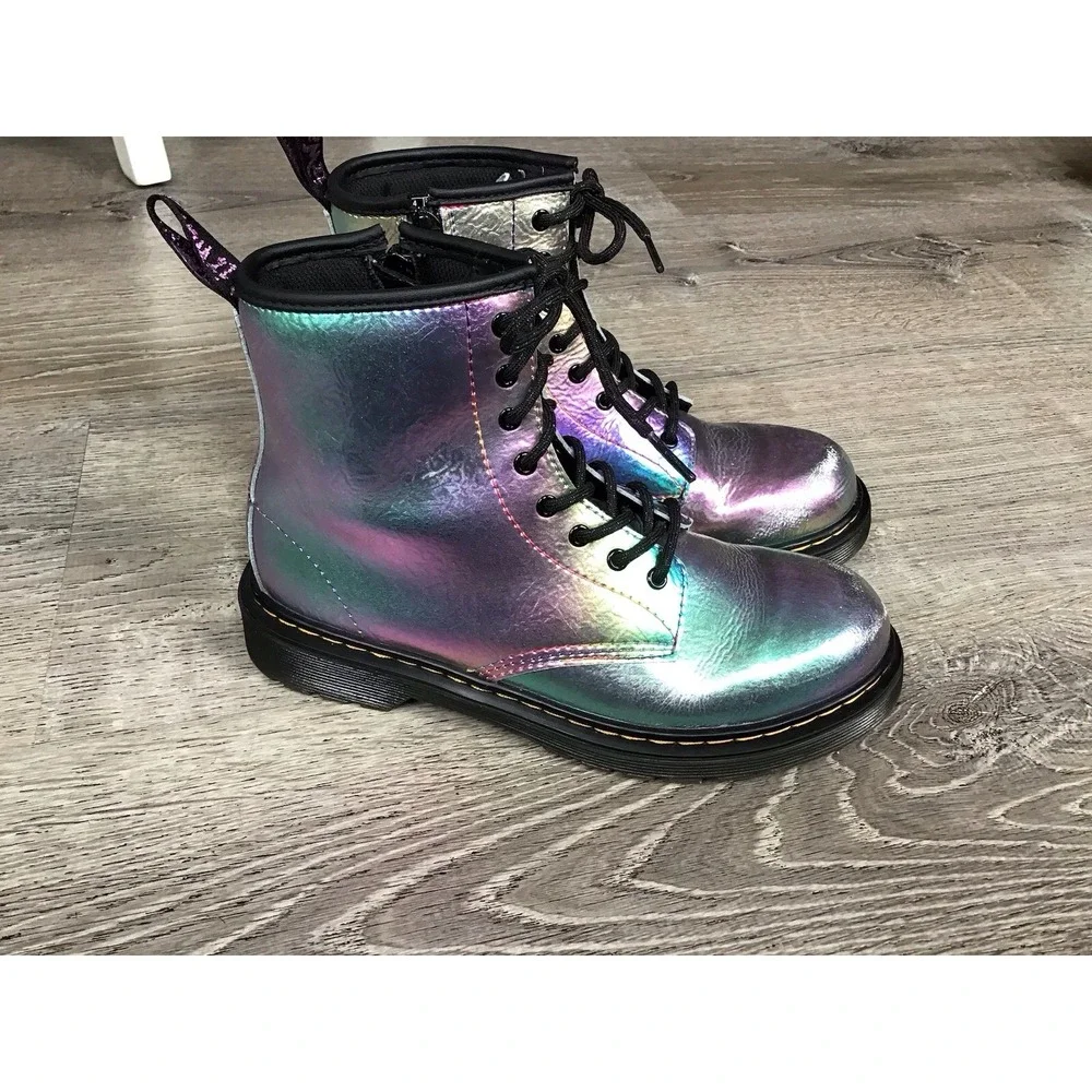 Dr Martens Iridescent Boots 1460 J Juniors Youth Size 4 Ankle Boot Purple Green